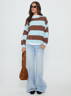 Ardentia Crew Neck Knit Sweater Aqua Stripe