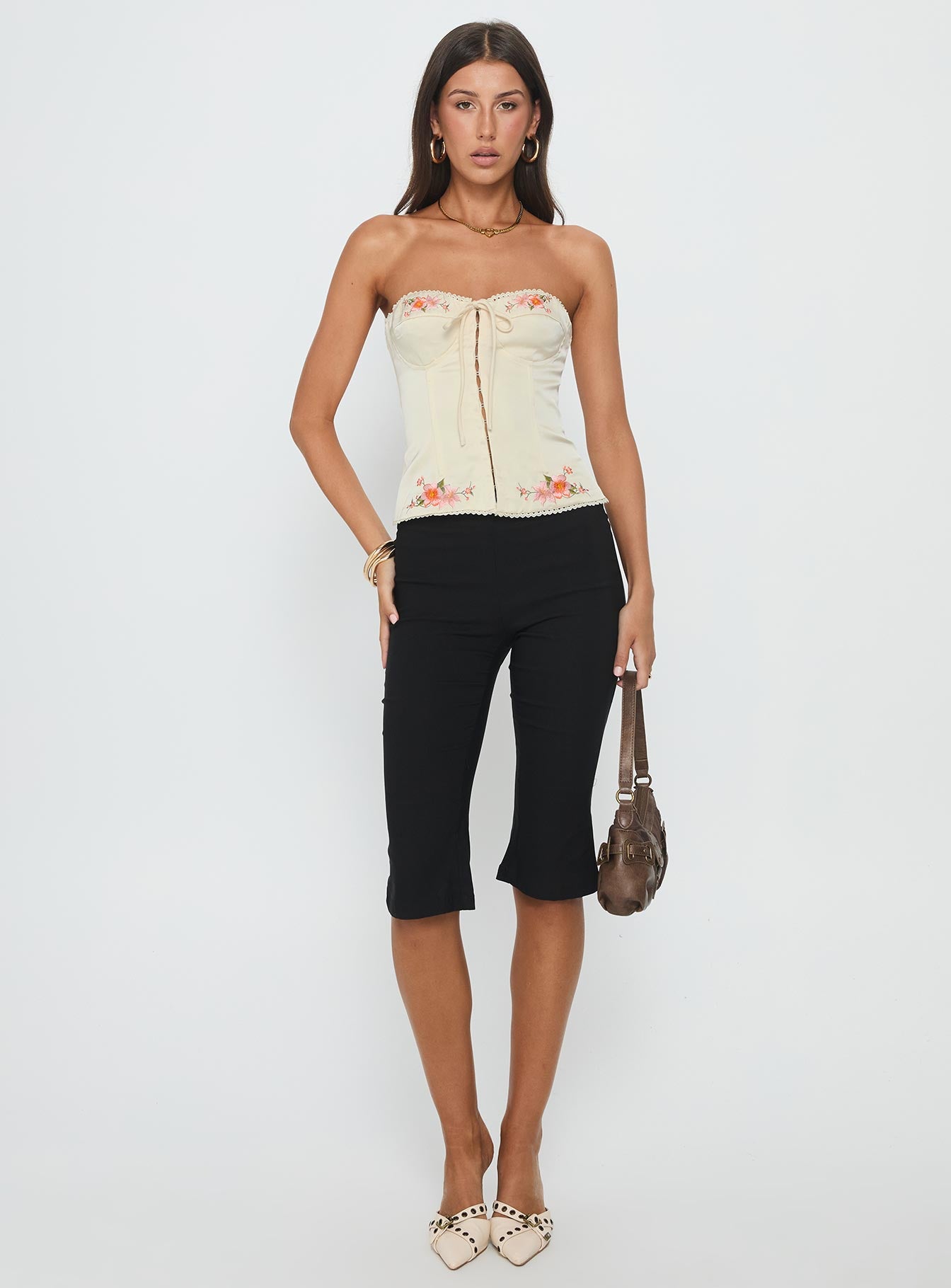 Jazzy Strapless Corset Top Cream Floral