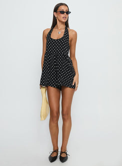 Averitt Halter Playsuit Black Polka Dot