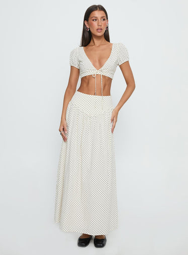 Alletta Tie Up Top Cream Polka