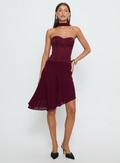 Rhythms Scarf Detail Midi Dress Wine