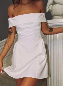 back view of model wearing Princess Polly Main Character Strapless Mini Dress White Straight Neck 