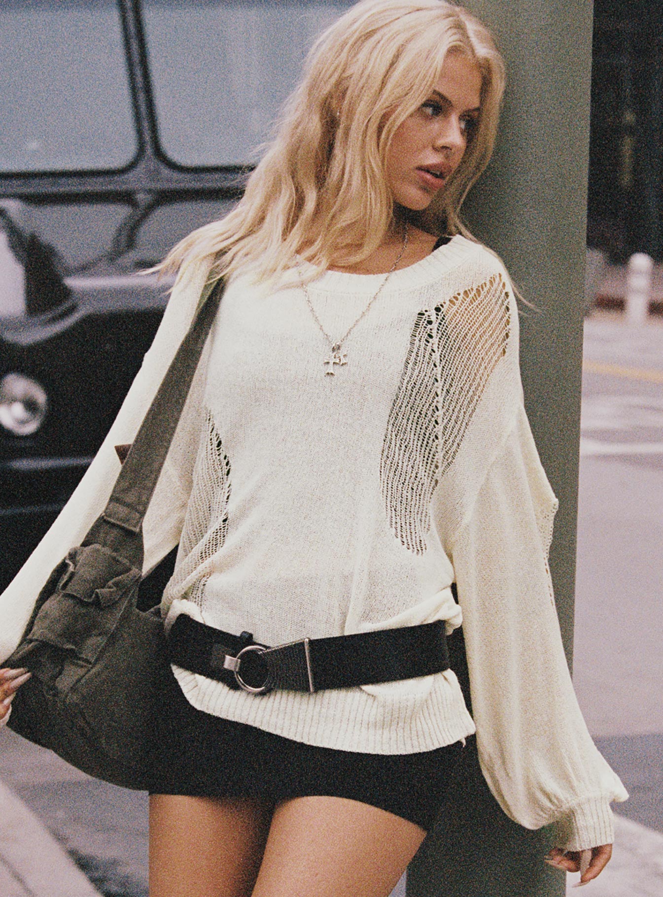 back view of model wearing Princess Polly Wendy Oversized Sweater Cream Long 