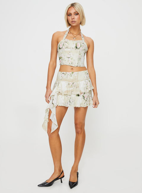 Floral mini skirt Invisible zip fastening at back, tiered design, ruffle detail Non-stretch material, unlined 