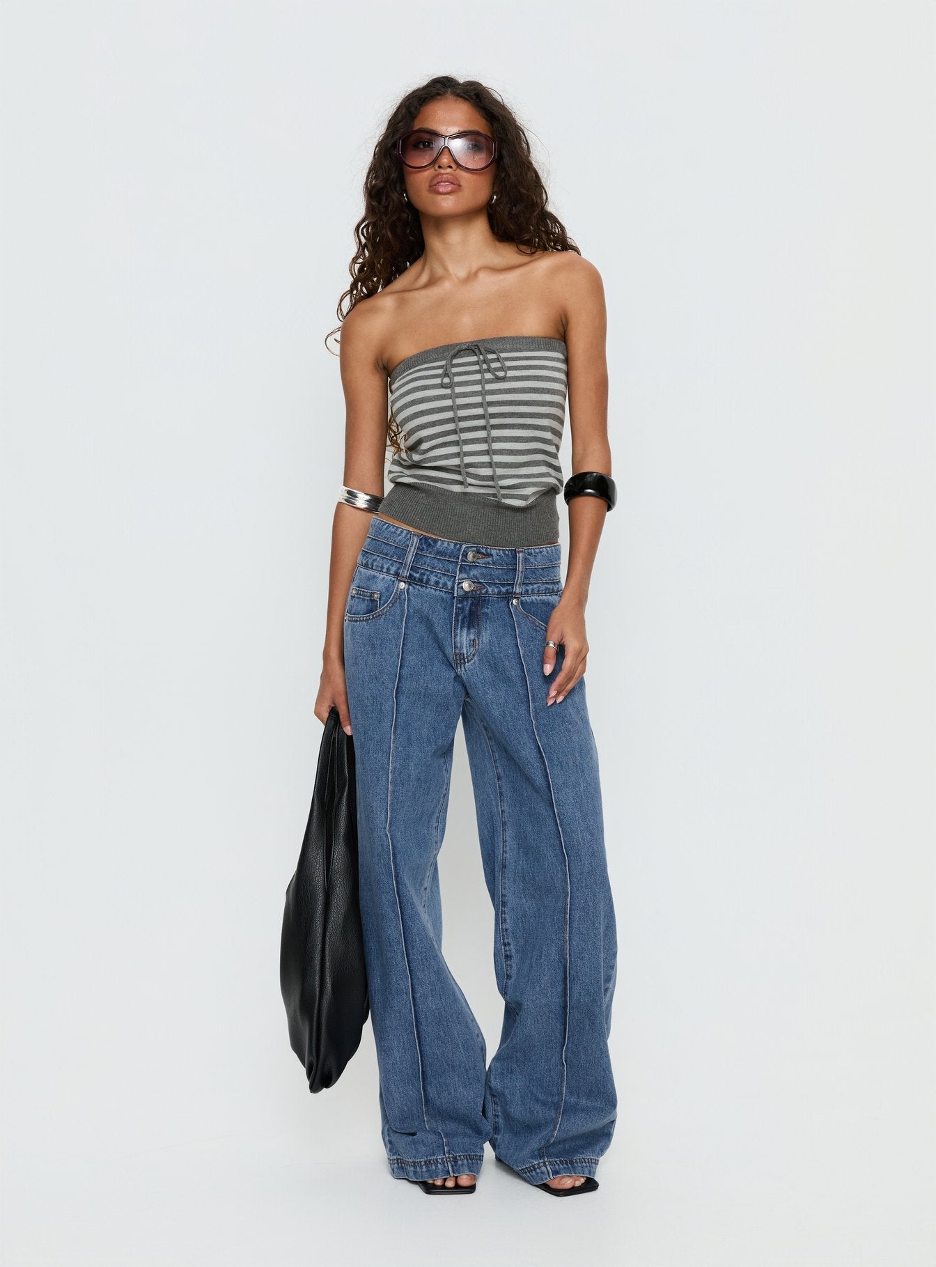 Hannalee Low Rise Wide Leg Jeans Mid Blue Wash