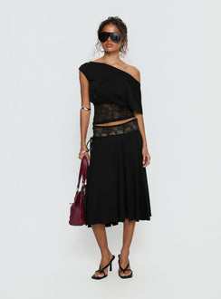 Marienna One Shoulder Lace Top Black