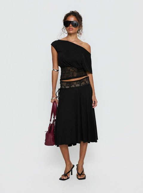 Marienna One Shoulder Lace Top Black