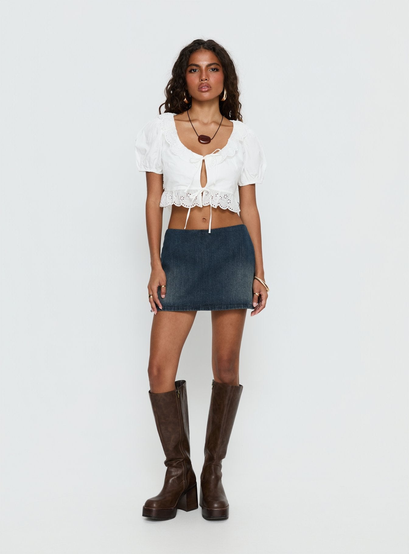 Alexy Tie Detail Short Sleeve Micro Crop Top White