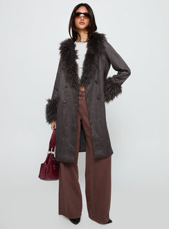 Carry The Feeling Faux Fur Trim Jacket Brown