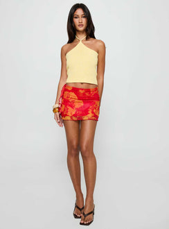 back view of model wearing Princess Polly Liloha Frill Mesh Mini Skirt Orange Multi Mini Skirts 