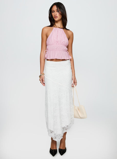 front view of model wearing Princess Polly Rozier Top Pink Sleeveless Crew Neck 