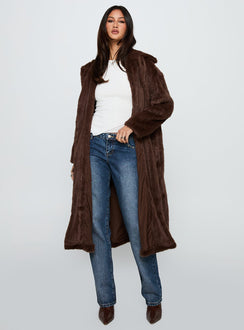 Moss Faux Fur Coat Chocolate