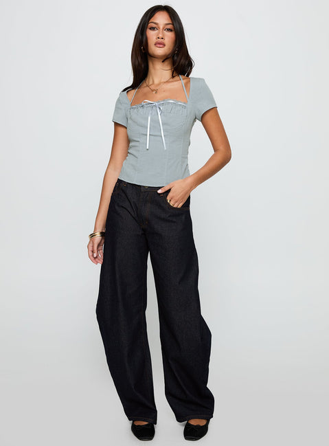 Horseshoe Mid Rise Barrel Leg Jeans Dark Denim