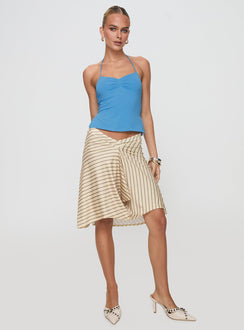 front view of model wearing Princess Polly Rehna Halter Top Blue Sleeveless Sweetheart 