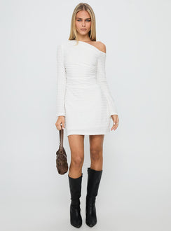 Crescent Long Sleeve Mini Dress White