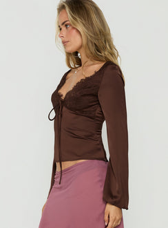 Jerelyn Lace Bust Long Sleeve Top Chocolate