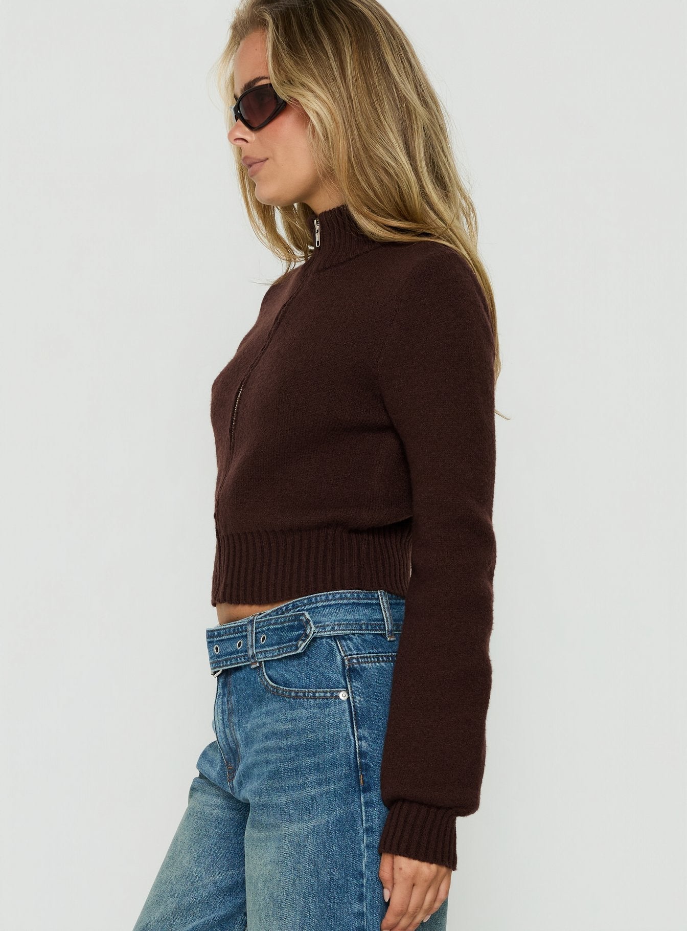 Ives Knit Zip Through Jumper Dark Brown