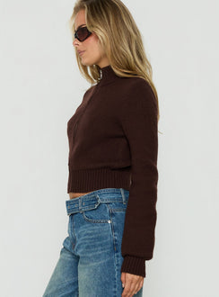 Ives Knit Zip Through Jumper Dark Brown