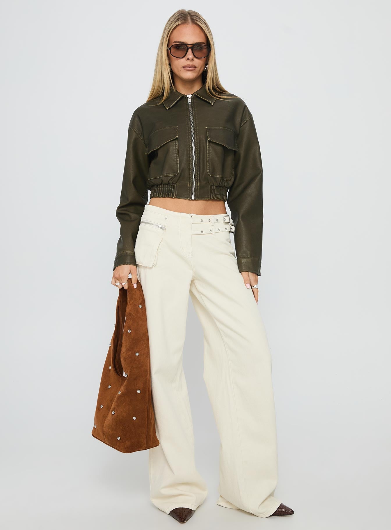 Eavar Faux Leather Jacket Olive