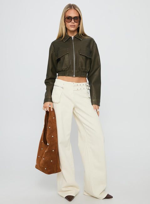 Eavar Faux Leather Jacket Olive