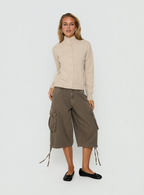 Klaura Funnel Neck Cardigan Oat