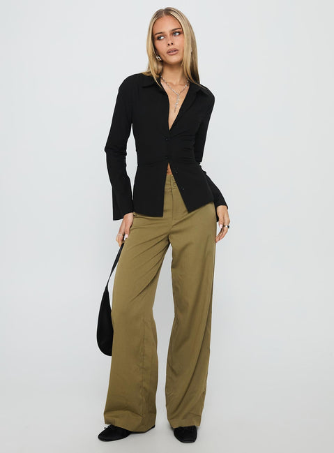 Eryx Tie Back Button Up Top Black