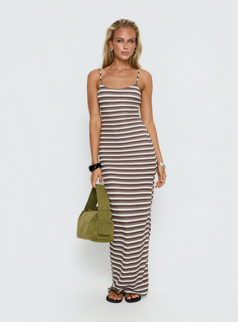 Elestria Maxi Dress Brown Stripe