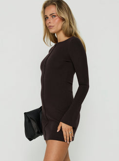 Samire Long Sleeve Rib Knit Mini Dress Chocolate