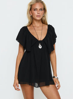 Sun Spirit Plunge Flowy Playsuit Black