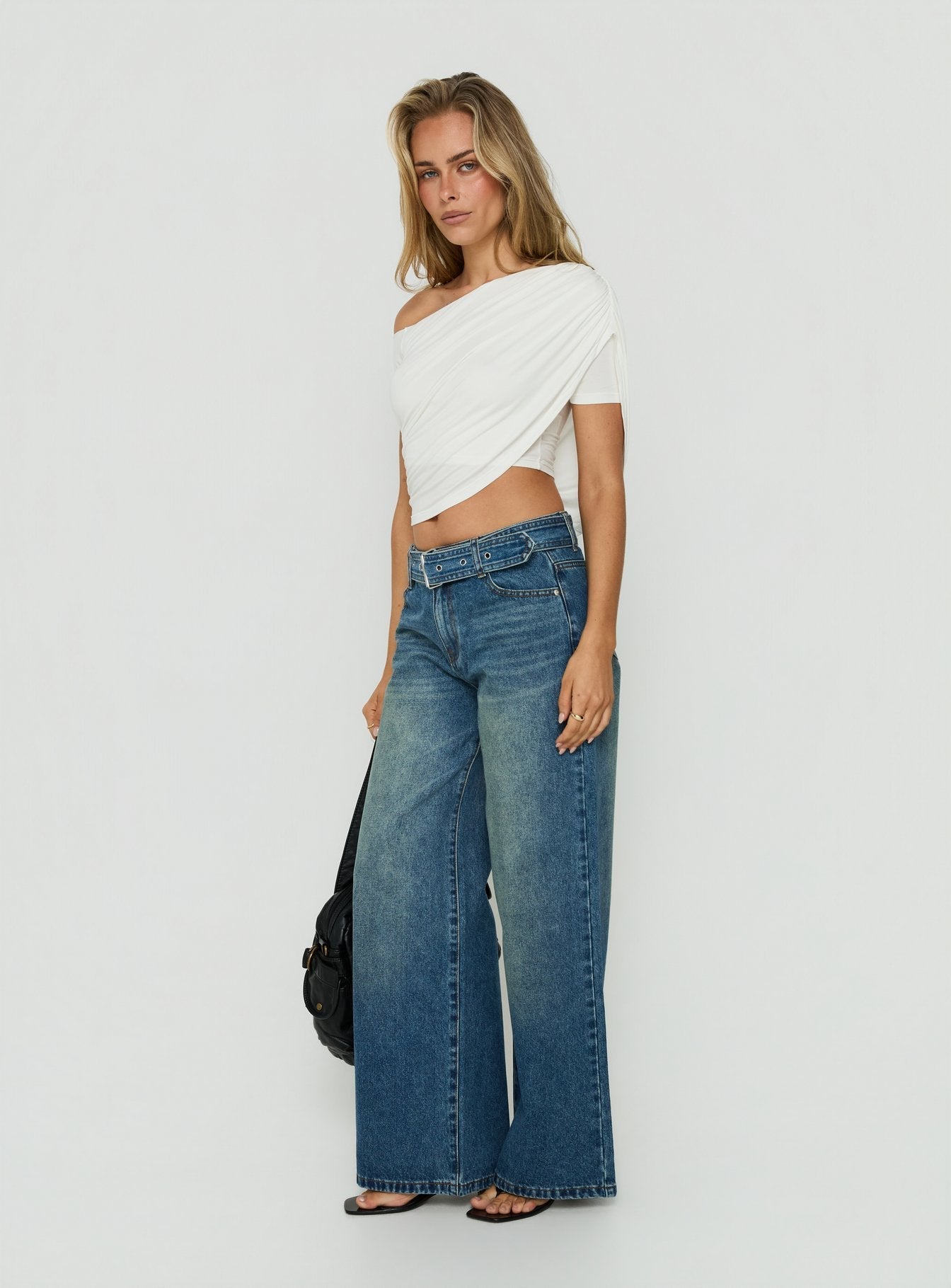 Charlotta Low Rise Super Baggy Jeans Mid Blue