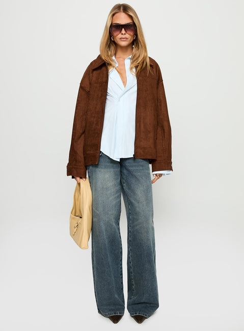 Goldsmith Faux Suede Bomber Jacket Brown