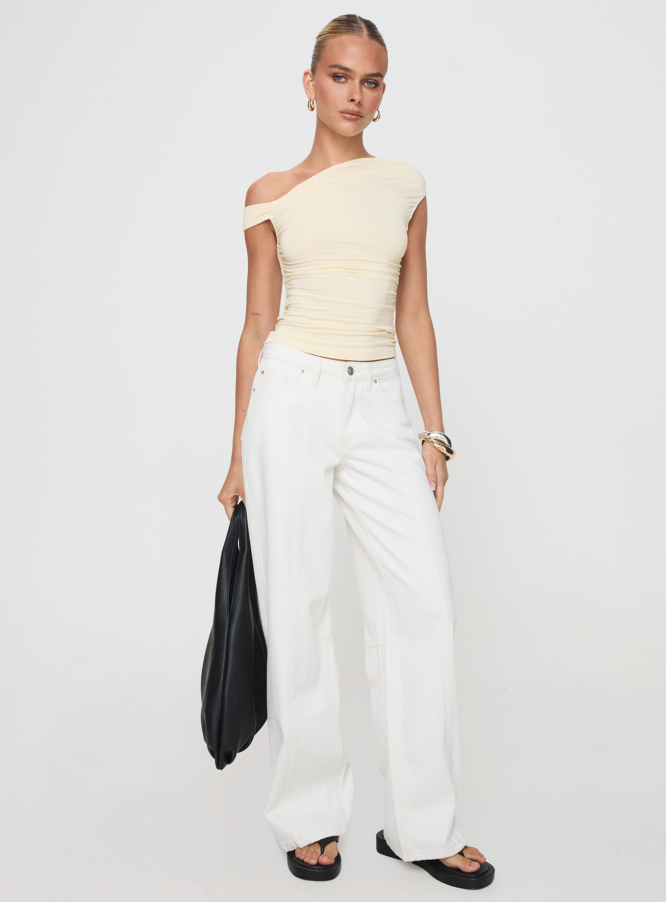 front view of model wearing Princess Polly Lando Jean White Mid Rise 