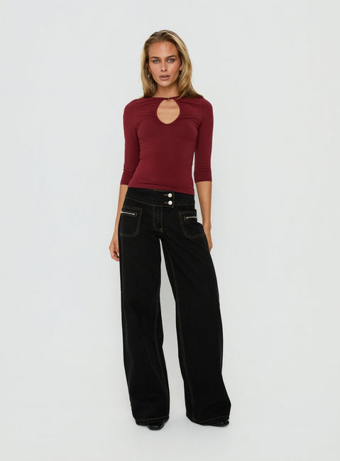 Unwritten Mid Rise Wide Leg Jeans Washed Black