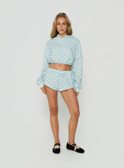 Mayse Bubble Hem Cropped Hoodie Blue Polka Dot