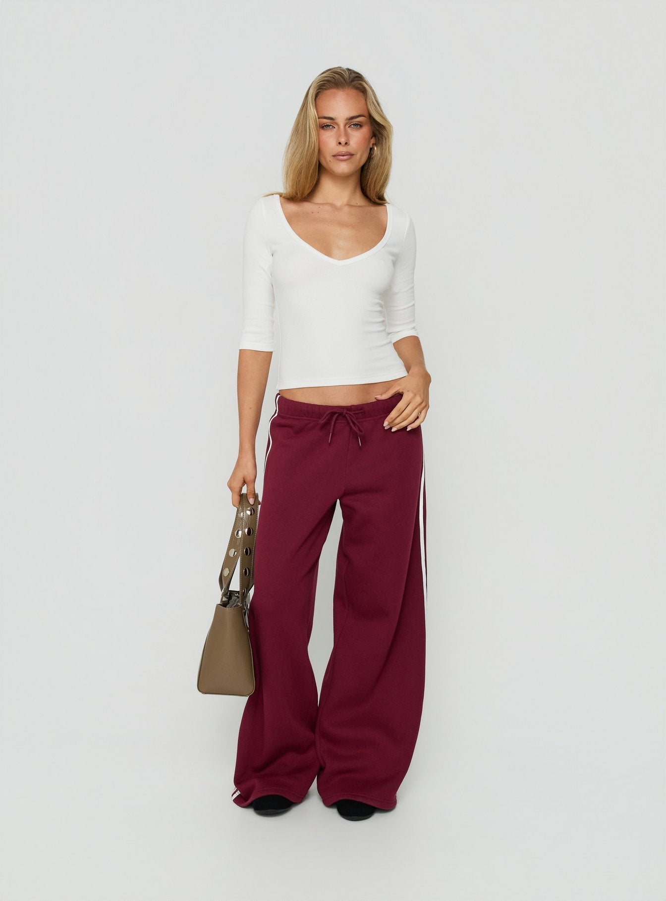 Baseline Rib V Neck 3/4 Sleeve Top White
