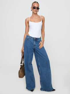 front view of model wearing Princess Polly All Tied Up Bodysuit White Tall Sleeveless 