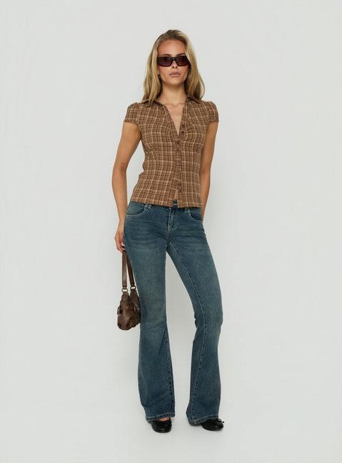 Arianwyn Short Sleeve Shirt Brown Check
