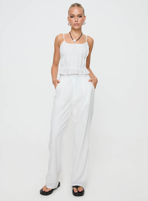 White Pants Relaxed fit, belt looped waist, twin hip pockets, zip & button fastening