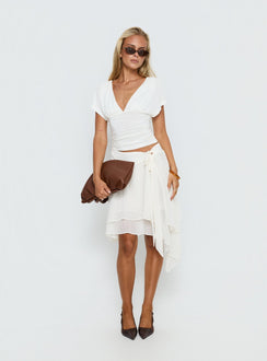 Ophella Tie Waist Chiffon Midi Skirt Cream