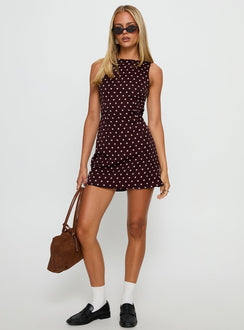 Kherin Boat Neck Romper Wine Polka