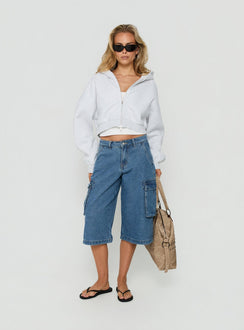 Hudsen Longline Cargo Denim Jorts Mid Blue Wash