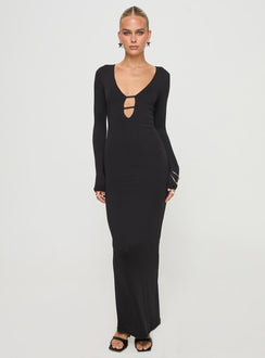 Long sleeve maxi dress Low neckline, cut out detail at bust Good stretch, fully lined Princess Polly Lower Impact