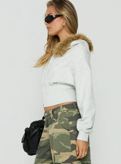 Ramonda Faux Fur Hooded Jumper Grey Marle