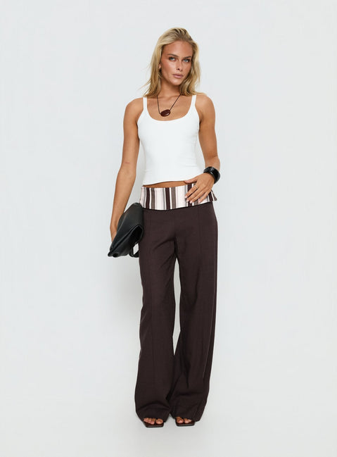 front view of model wearing Princess Polly Quenlin Folded Straight Leg Pant Multi Mid Rise Pants 