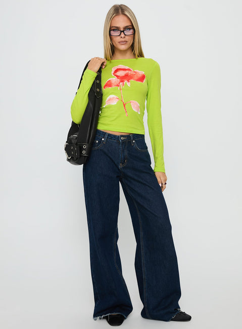 Innerblooms Long Sleeve Graphic Top Lime Green