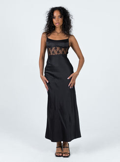 Front view of model wearing  front Princess Polly Crew Neck  Maybelle Maxi Dress Black