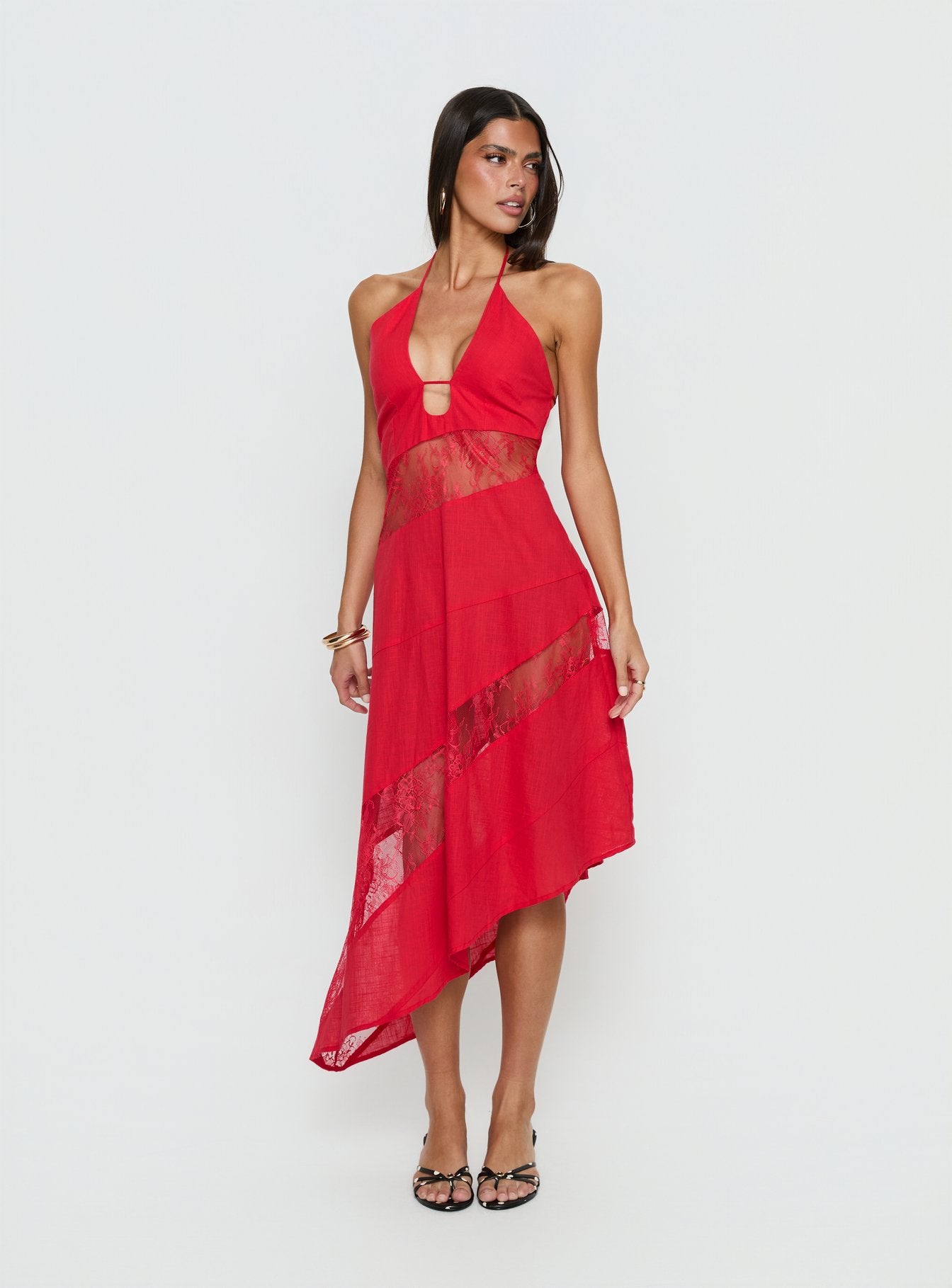 Down With Love Asymmetrical Midi Dress Red