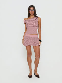 Ready To Party Off Shoulder Top Pink / Black Polka