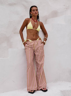side view of model wearing Princess Polly Taja Pants Pink Stripe High Waisted Pants 