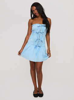 Think And Smile Strapless Tie Detail Playsuit Blue Stripe